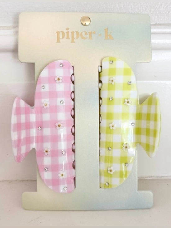 Piper K Accessories - PIPER K Gingham Daisy Clip Set - Pink & Green